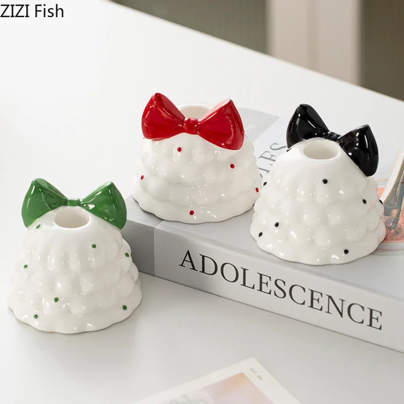 Afralia™ Bowknot Tree Candle Holder Xmas Ornaments Ceramic Table Decoration