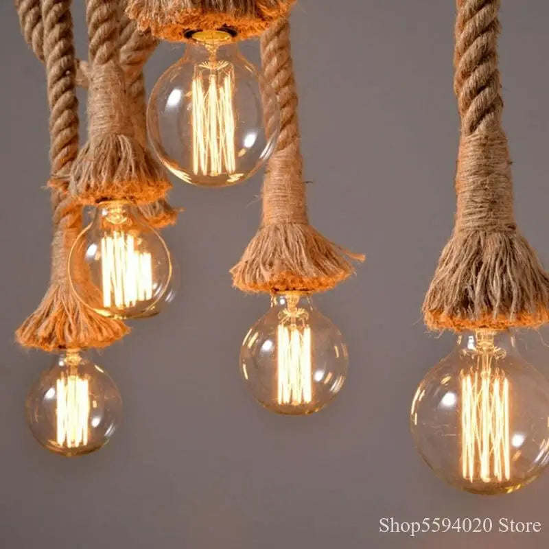 Afralia™ Retro Hemp Rope Pendant Lights Bar DIY Creative Led Fixture