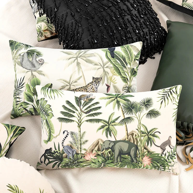 Afralia™ Jungle Cartoon Print Velvet Cushion Cover - Hawaiian Decor for Sofa