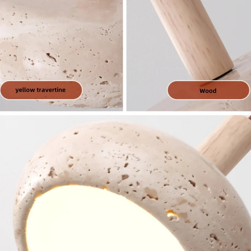 Afralia™ Wood Nordic LED Hanging Pendant Light Yellow Travertine Modern Balcony Bedroom Restaurant