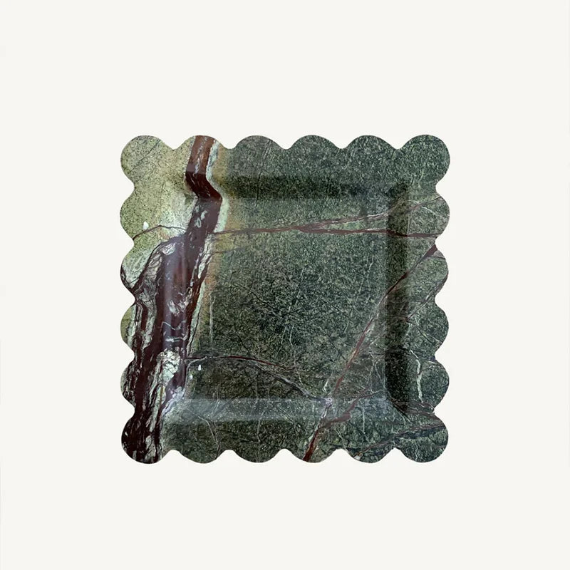 Afralia™ Marble Travertine Serving Tray Scalloped Edge Square Display Tray