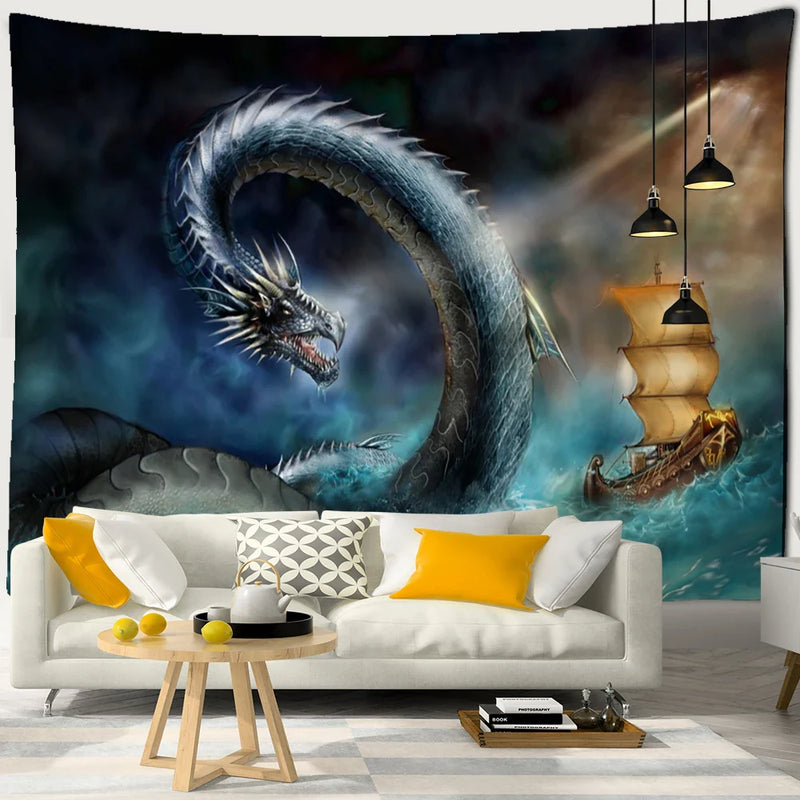 Dragon Totem Tapestry Wall Hanging for Home Decor - Afralia™ Hippie Art