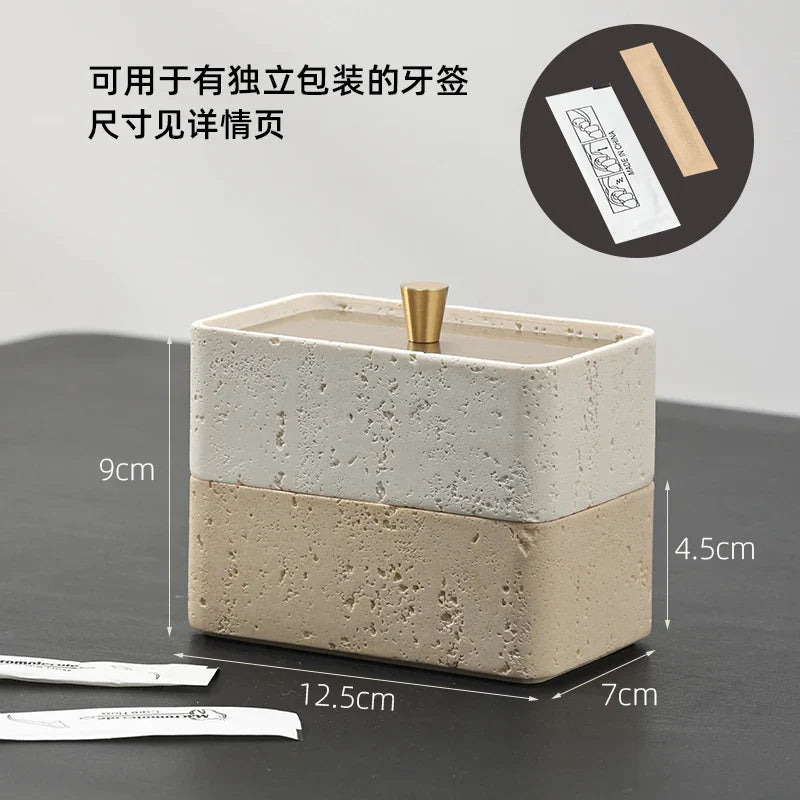 Afralia™ Double Decker Jewelry Organizer with Natural Stone, 2 in 1 Floss Box & Bathroom Ornament