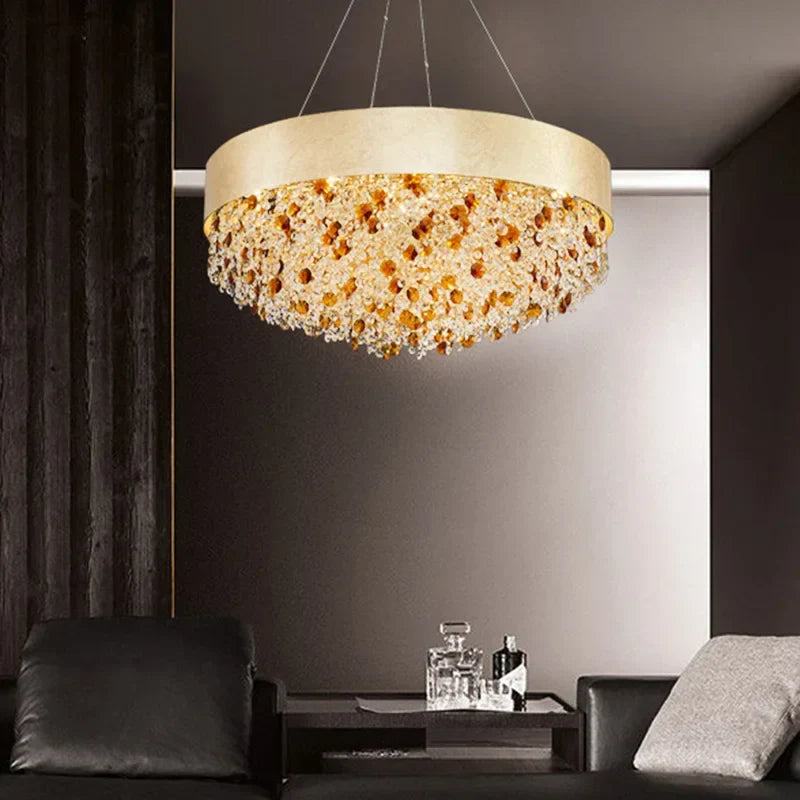 Afralia™ Circular Crystal Chandelier Pendant Lamp for Living Room, Hotel Lobby, Kitchen Island