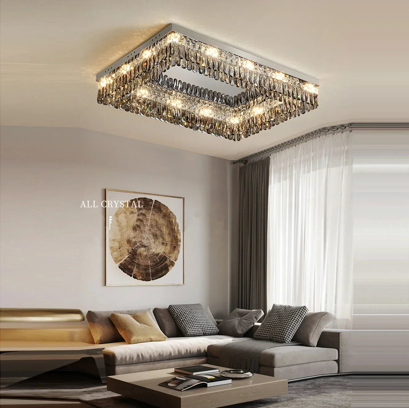 Afralia™ Luxury Led Crystal Chandelier for Living Room, Modern Chrome Ceiling Lighting Fixture