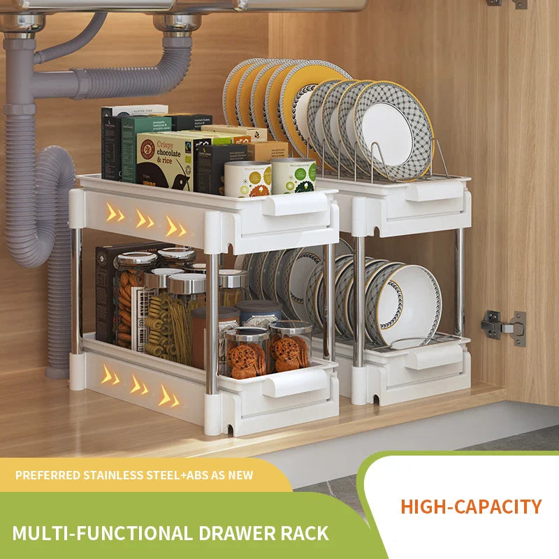 Afralia™ 2 Tier Sliding Drawer Organizer for Kitchen & Bathroom Cabinet