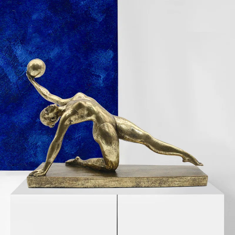 Afralia™ Golden Gymnast Figurine Ball Decor Home Decoration Resin Handicrafts