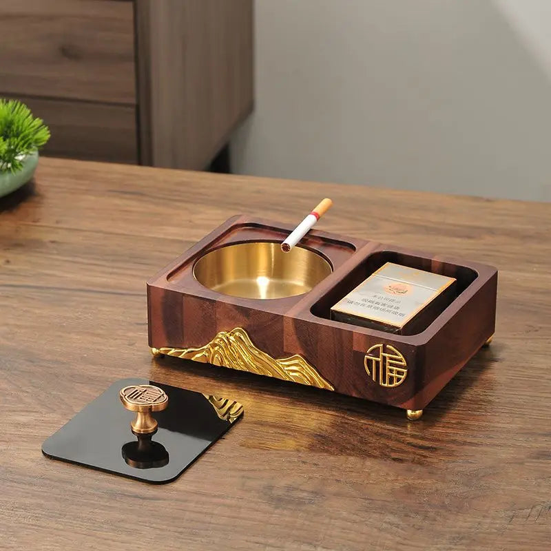 Afralia™ Walnut Luxury Table Decor Tray with Storage Compartment