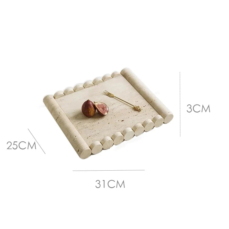 Afralia Beige Travertine Marble Serving Tray Vintage Natural Stone Plate
