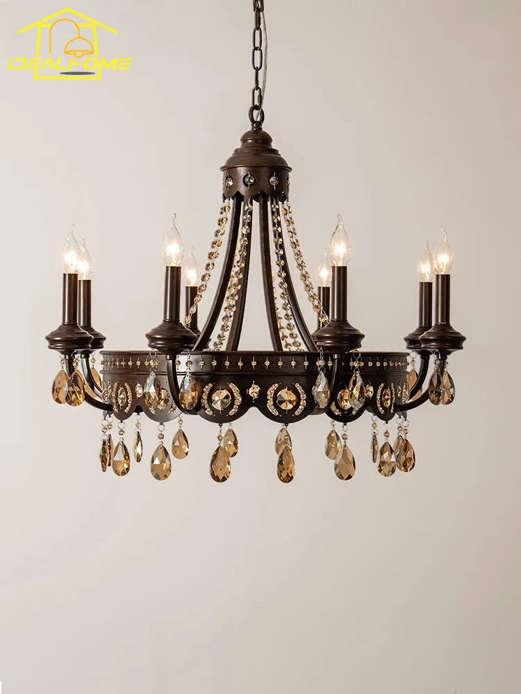 Afralia™ Iron Art Crystal Candle Chandelier LED Lighting for Living Room Bedroom Bar