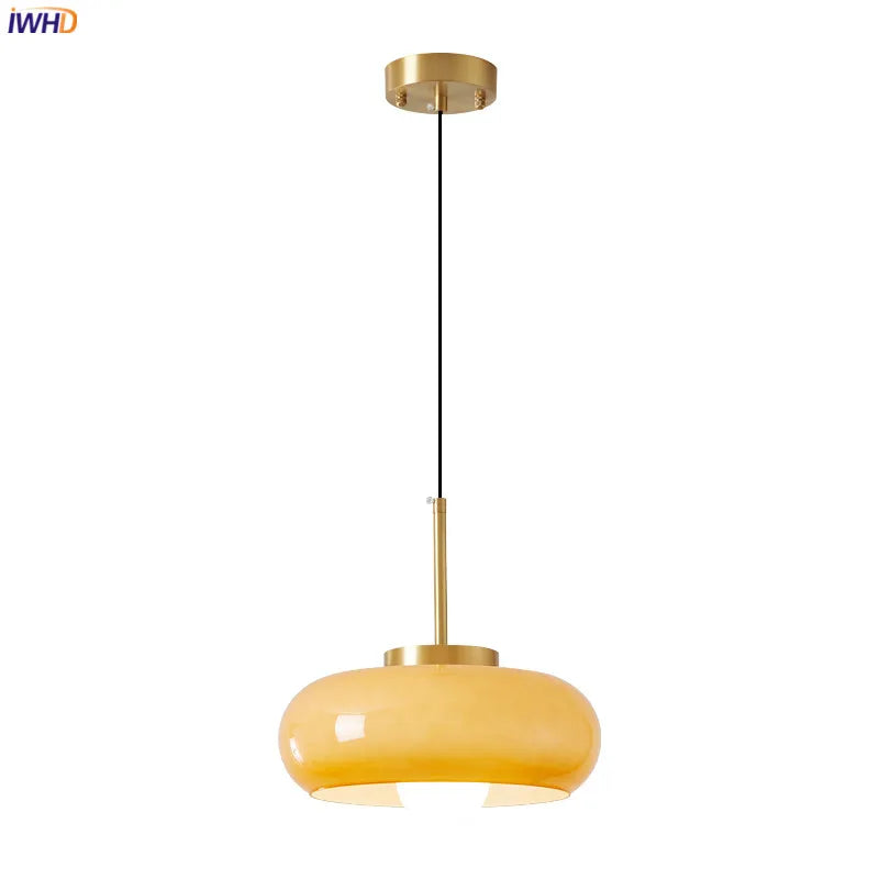 Afralia™ Copper Bauhaus LED Pendant Light - Orange Glass Fixture for Home Indoor Lighting
