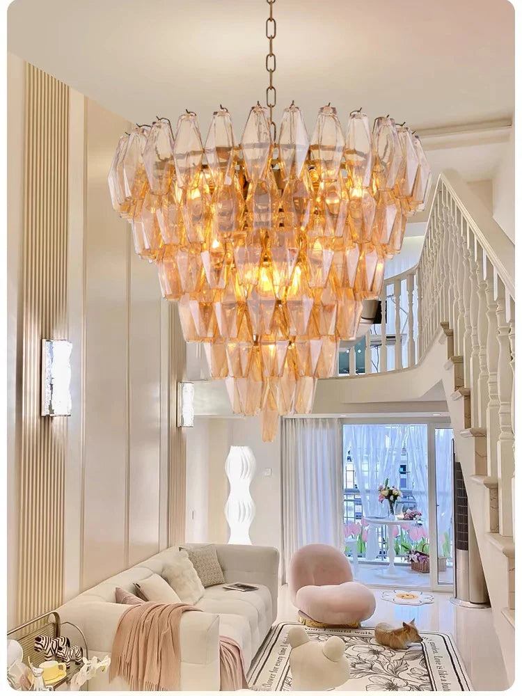 Afralia™ Amber Glass LED Ceiling Chandelier for Villa Living Room