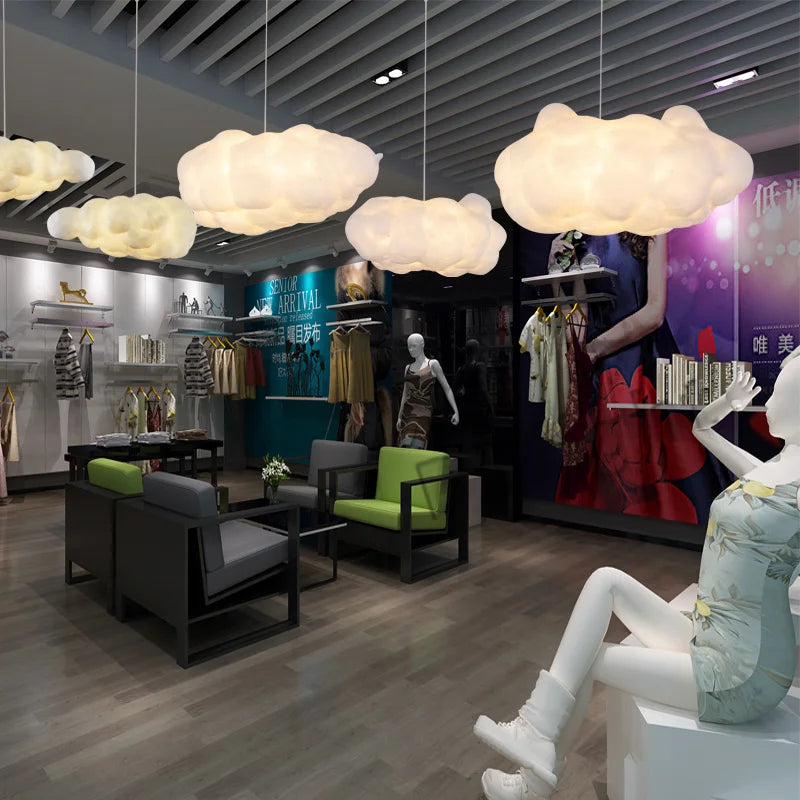 Afralia™ Cloud Chandelier: Cotton Lampshade Hanging Light for Bedroom & Living Room