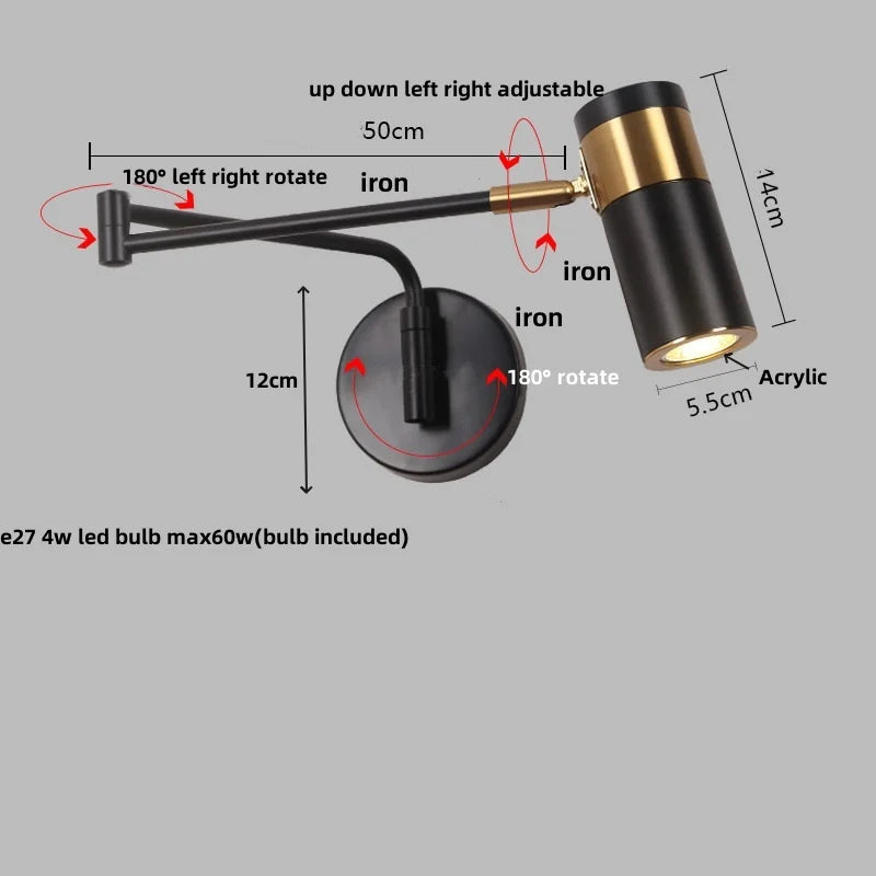 Afralia™ Acrylic Iron LED Wall Lamp Modern Rotate Black Stair Light