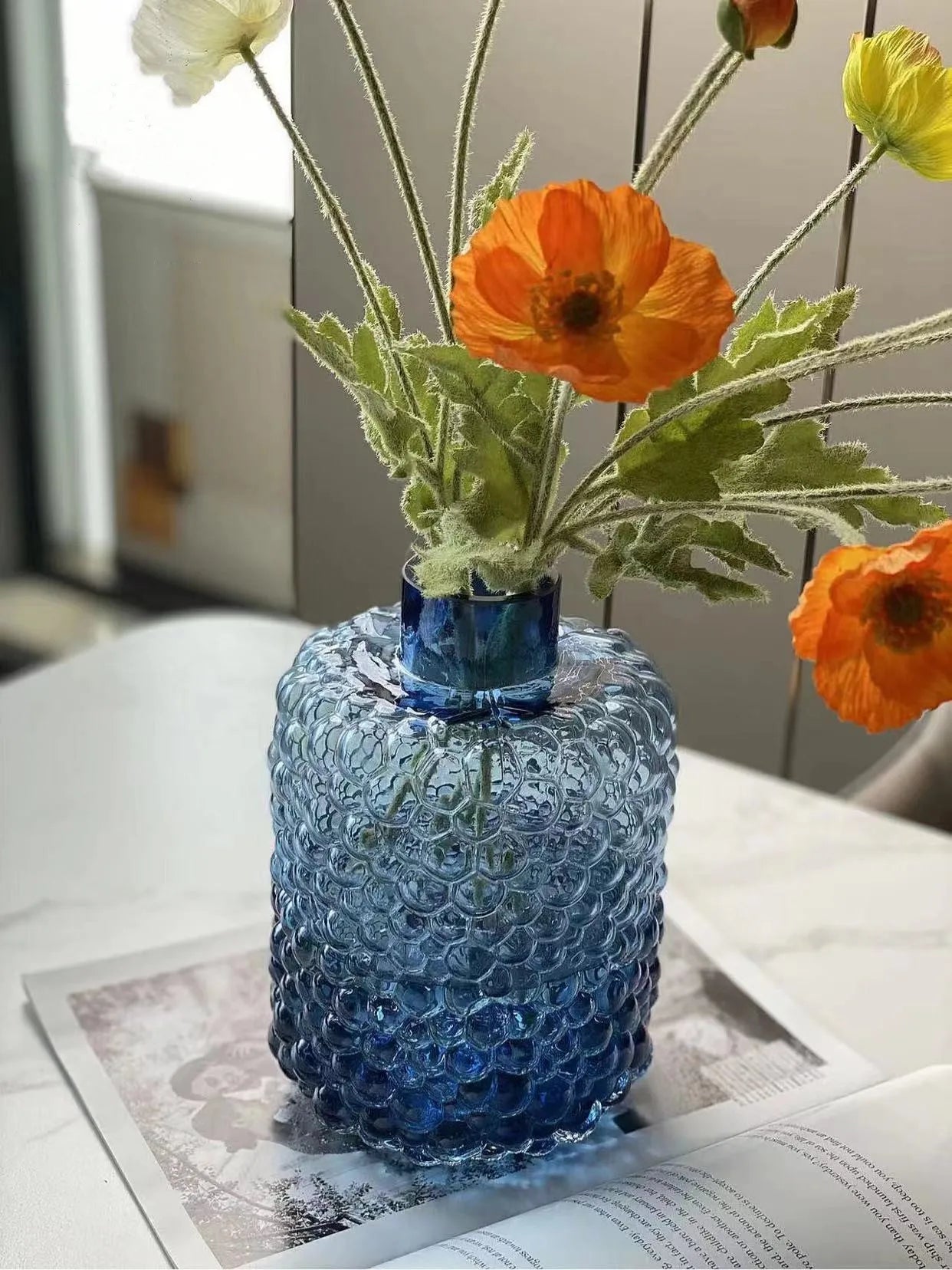 Afralia™ Clear Glass Flower Vase Hydroponic Home Decoration Texture Uneven Texture