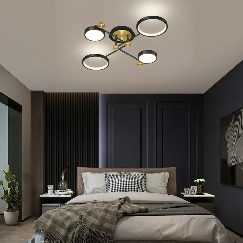 Afralia™ Nordic Golden Aluminum Ceiling Lamp: Multi-head LED Design for Elegant Living.