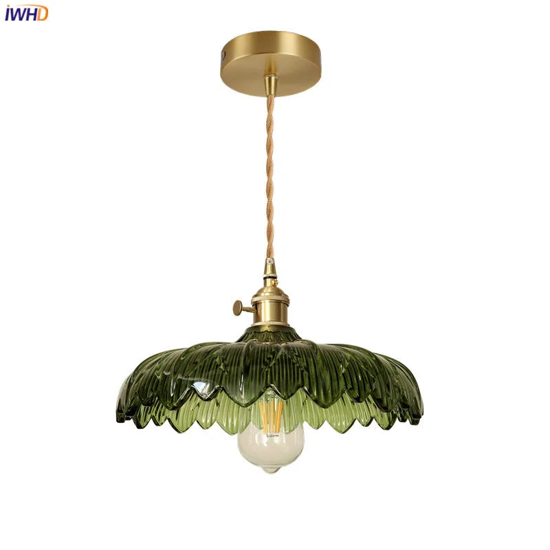 Afralia™ Modern Green Glass LED Pendant Light Fixture for Home Decor