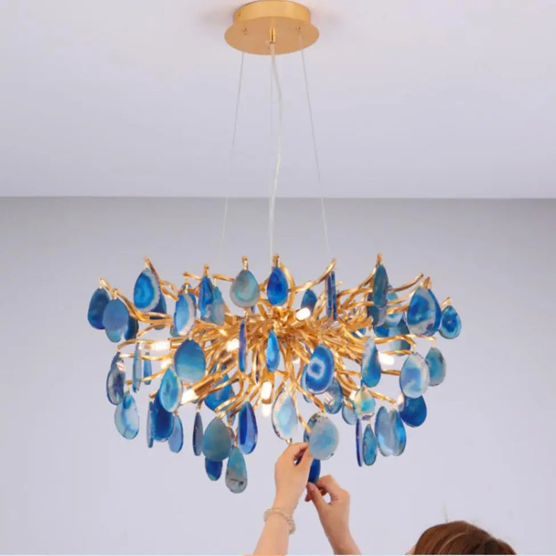 Afralia™ Agate Chandeliers: Colorful LED Lighting for Foyer, Restaurant, Bedroom - Adjustable Cord