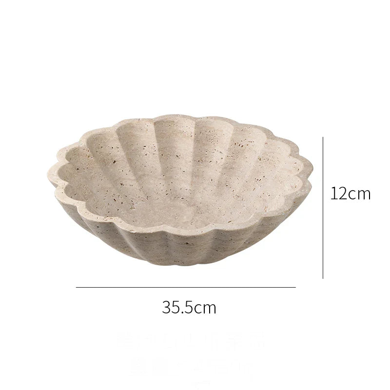 Travertine Ruffle Marble Tray & Fruit Bowl by Afralia™ for Kitchen and Living Room
