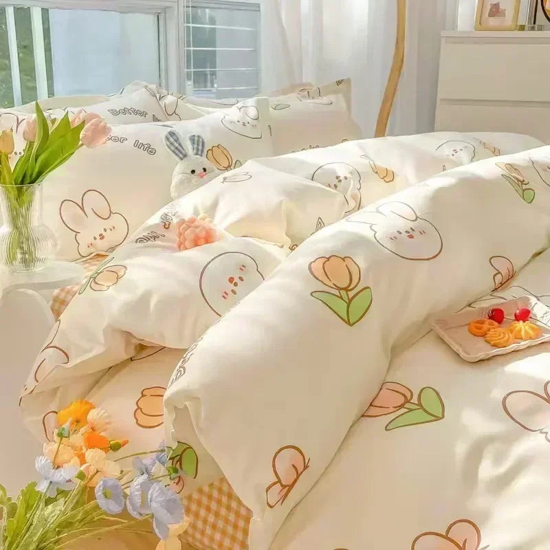 Afralia™ Cartoon Print Polyester Bedding Set Full Size Soft Duvet Cover Set