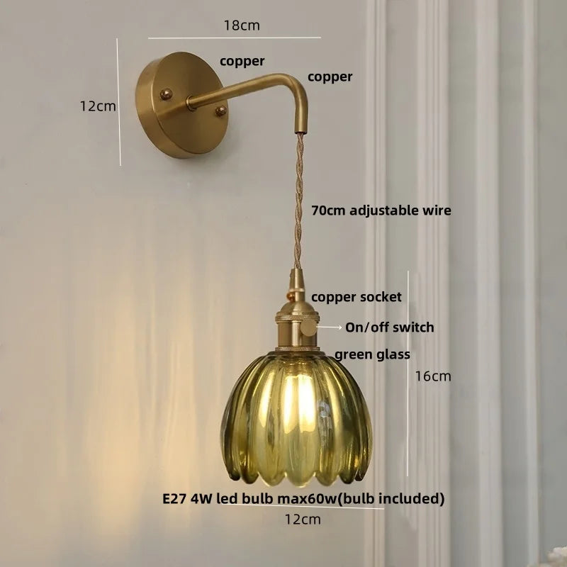 Afralia™ Smoke Gray Glass LED Wall Light Fixture Minimalist Pull Chain Switch Bedside Lamp