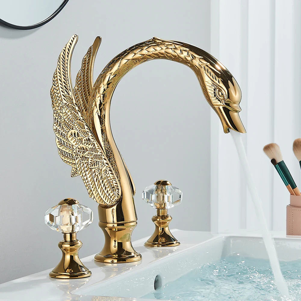 Afralia™ Golden Swan Crystal Dual Handle Basin Tap