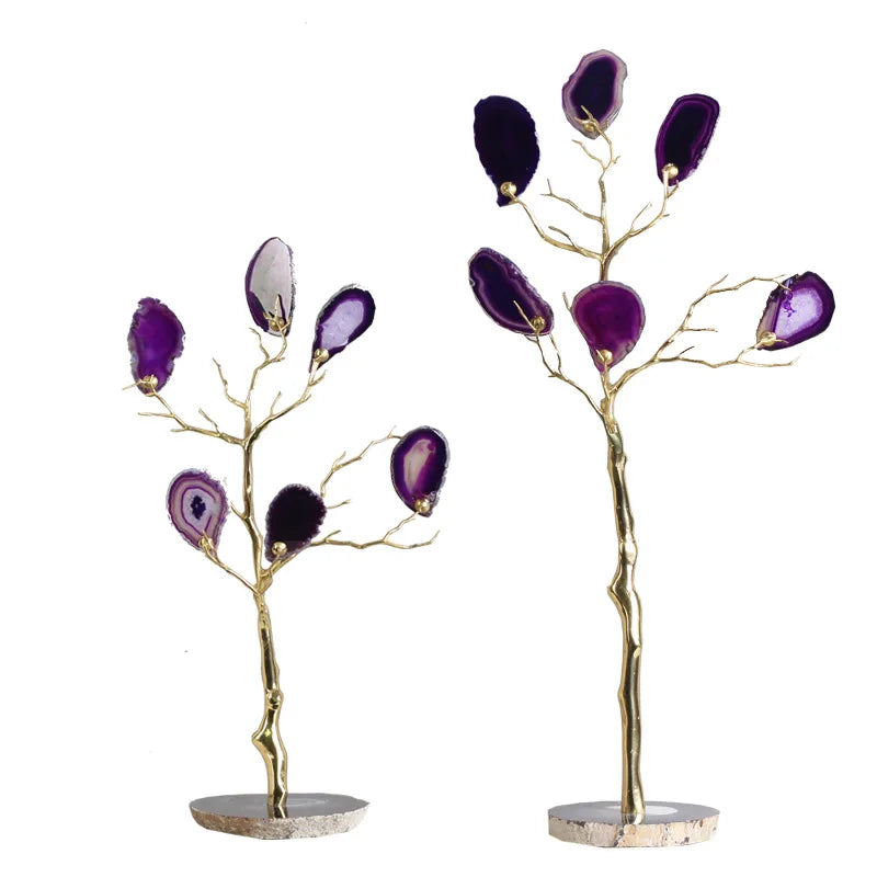 Afralia™ Agate Tree Metal Handicraft: Golden Tree with Natural Agate Tablets