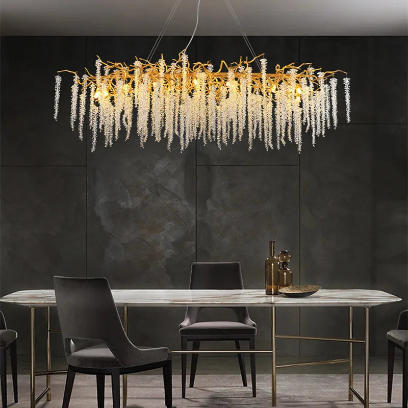 Afralia™ Crystal Branch Chandelier: French Style Romantic Tassel Ceiling Lamp
