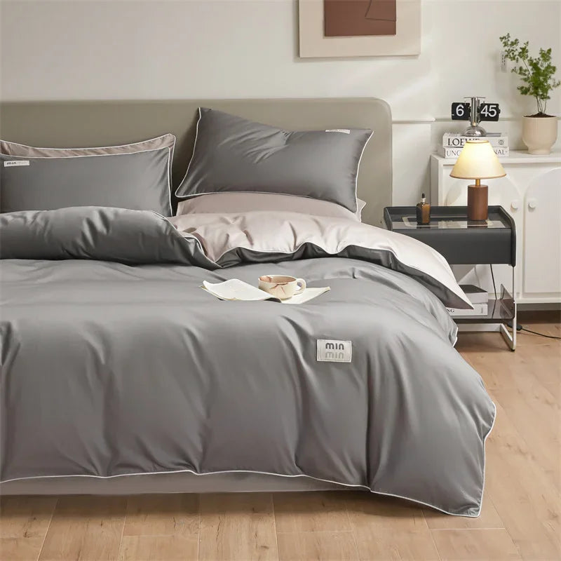 Afralia™ 100% Egyptian Cotton Solid Color Bedding Set - Queen King Single Size
