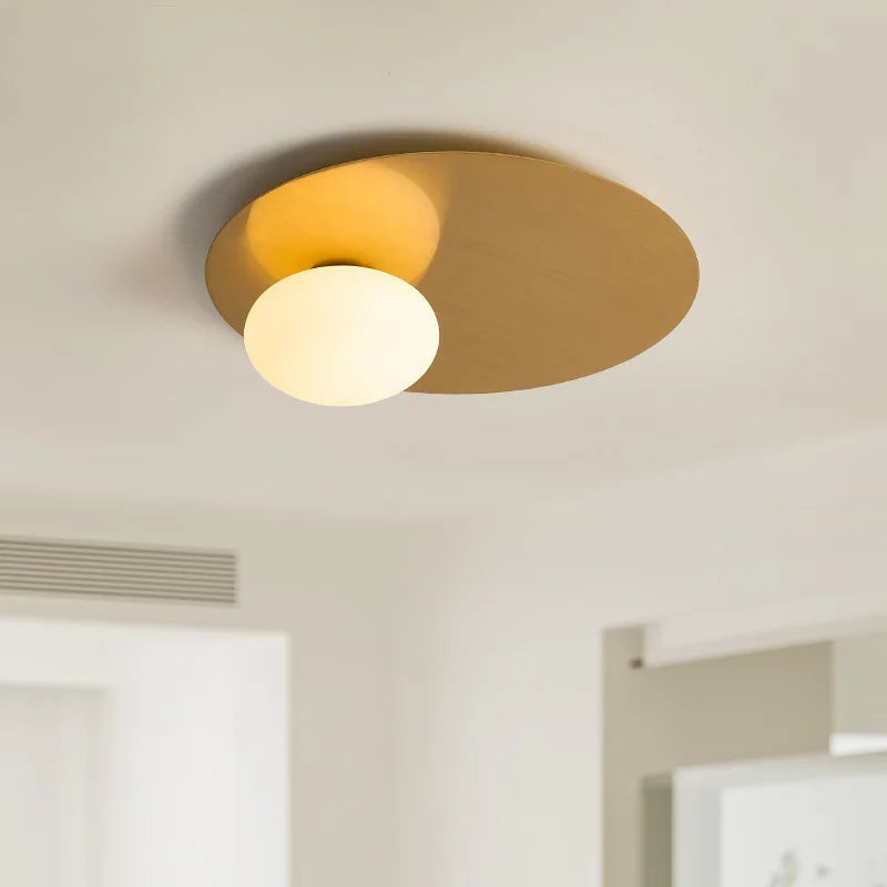 Afralia™ Modern Round Gold Black Metal Ceiling Light with White Glass for Bedroom Aisle Dining Room