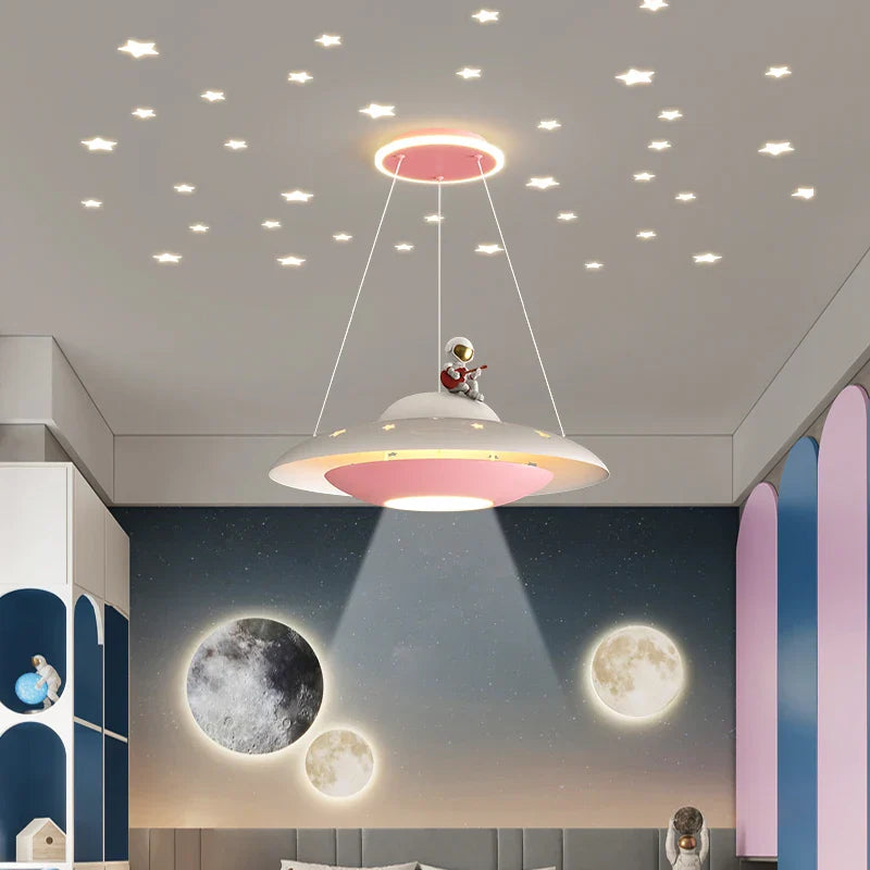 Afralia™ UFO Flying Saucer Space Chandelier for Children's Bedroom, Starry Lights Decor