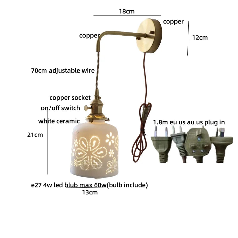Afralia™ Ceramic LED Wall Light Balcony Bedroom Kitchen Modern Bedside Lamp