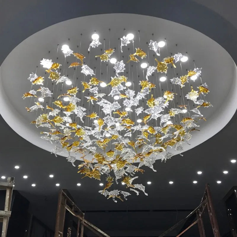 Afralia™ Glass High Ceiling LED Chandeliers Modern Living Room Luxury Design