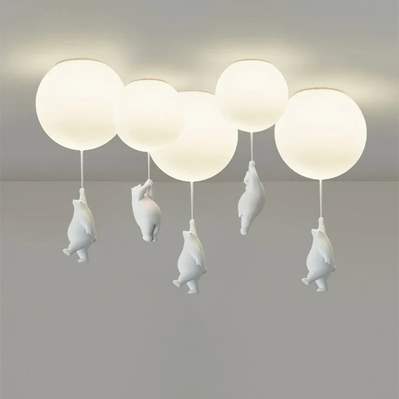 Afralia™ Children Nordic Bear Astronaut LED Ceiling Chandelier - Kid's Theme Decor