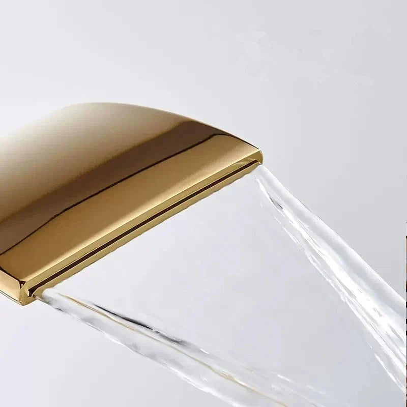 Afralia™ Gold Waterfall Bathroom Faucet Single Handle Basin Mixer Tap Brass Sink Crane