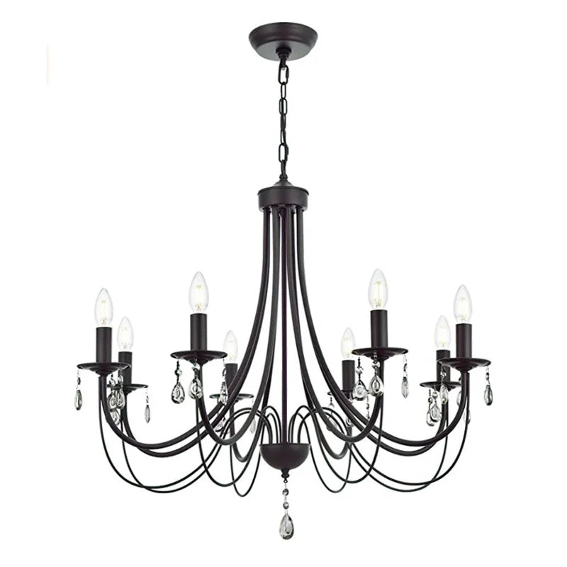 Afralia™ Black Iron Chandelier with Crystal Pendant for Home Lighting