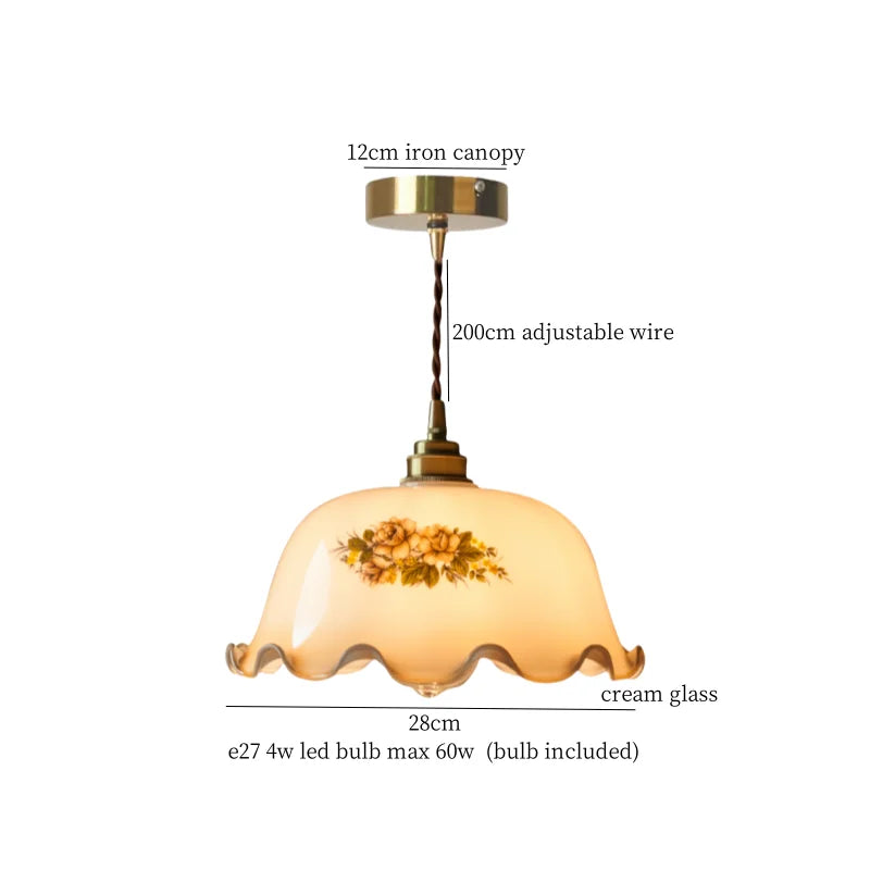 Afralia™ Cream Vintage Brass Glass LED Pendant Light for Restaurant Bar Cafe Loft
