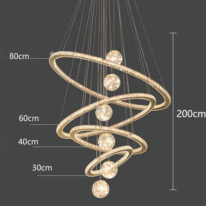 Afralia™ Modern Crystal Chandelier Stair Pendant Lamp Living Room Lighting