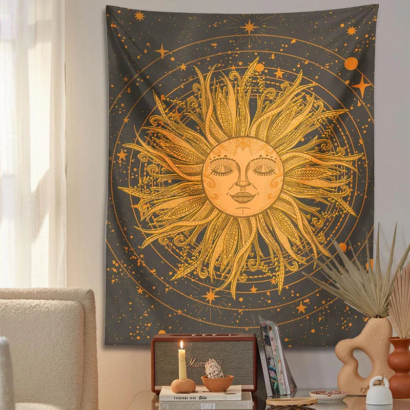 Afralia™ Celestial Sun Moon Wall Tapestry: 70s Retro Psychedelic Room Decor Art