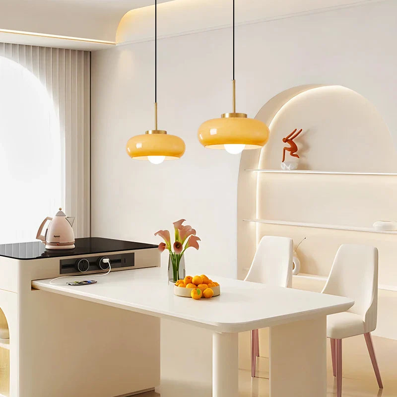 Afralia™ Copper Bauhaus LED Pendant Light - Orange Glass Fixture for Home Indoor Lighting