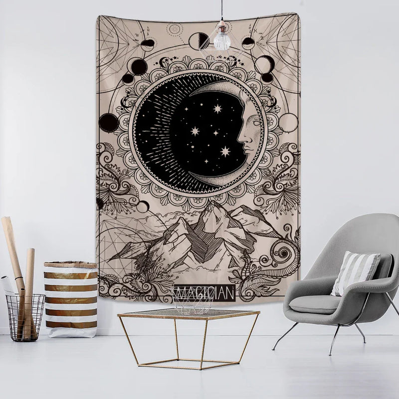 Moon Tarot Tapestry Wall Hanging for Psychedelic Witchcraft Vibe - Afralia™ Mandala Art Tapestry