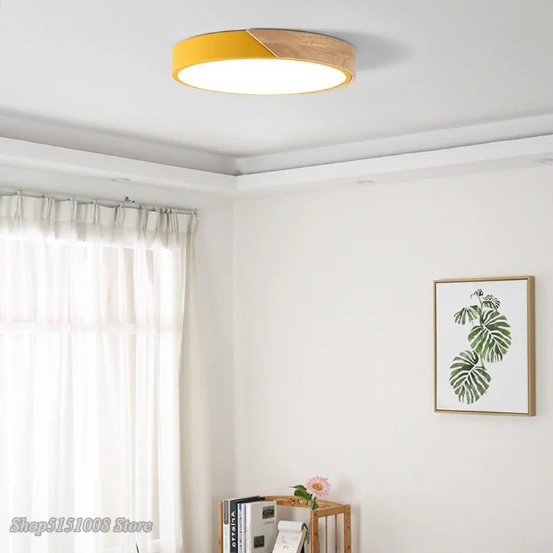 Afralia™ Wood Round Led Ceiling Light for Living Room Kitchen - Modern Nordic Home Lighting