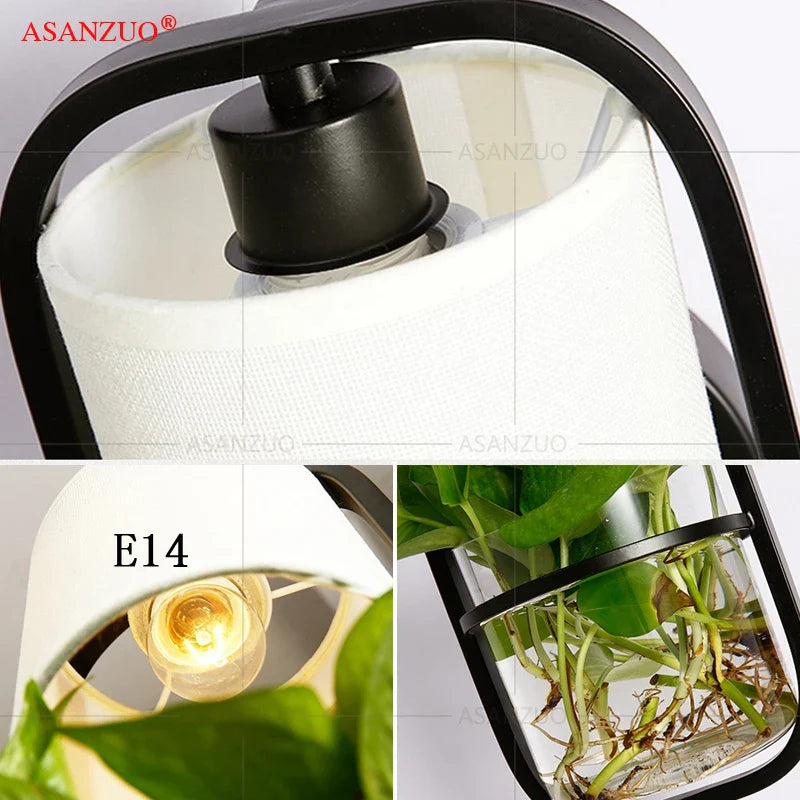 Afralia™ Modern Iron & Glass Plant Wall Lamp for Home, Restaurant, Bar, and Hotel