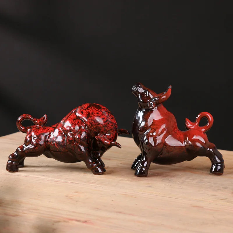 Afralia™ Ceramic Cow Bull Figurine Statue Home Decoration