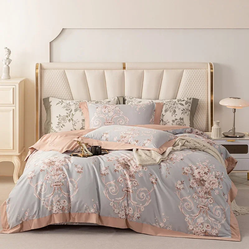 Afralia™ 100s Egyptian Cotton Bedding Set: Queen King RU Print Sheet Pillowcase Quilt Cover