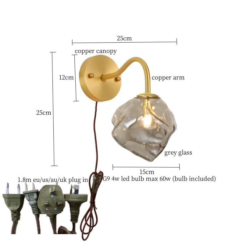 Afralia™ Grey Glass LED Wall Lamp for Home Decor and Lighting