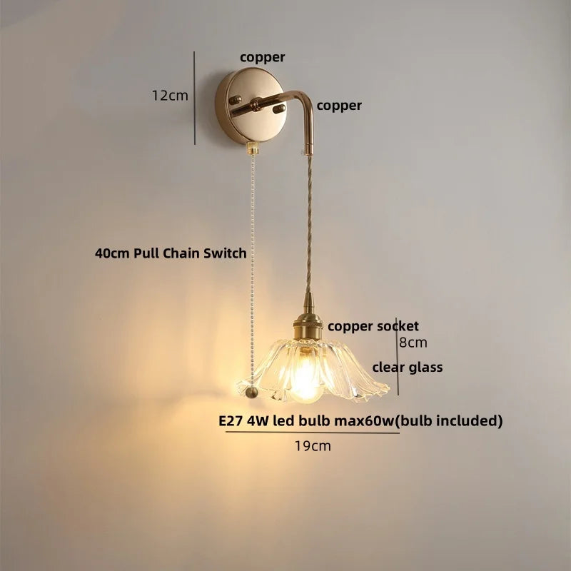 Afralia™ Clear Glass LED Wall Light | Modern Adjustable Nordic Copper Lamp Fixtures