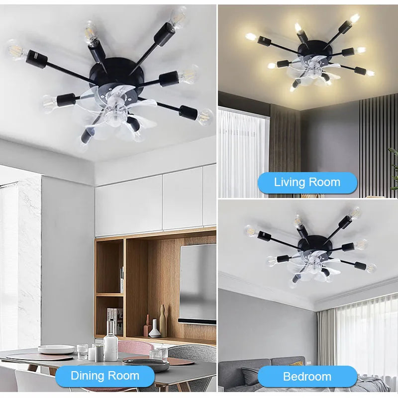 Afralia™ Industrial Ceiling Fan with Remote Control & LED Lights