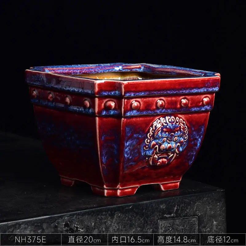 Afralia™ Ceramic Square Landscape Basin for Indoor Bonsai and Orchids.