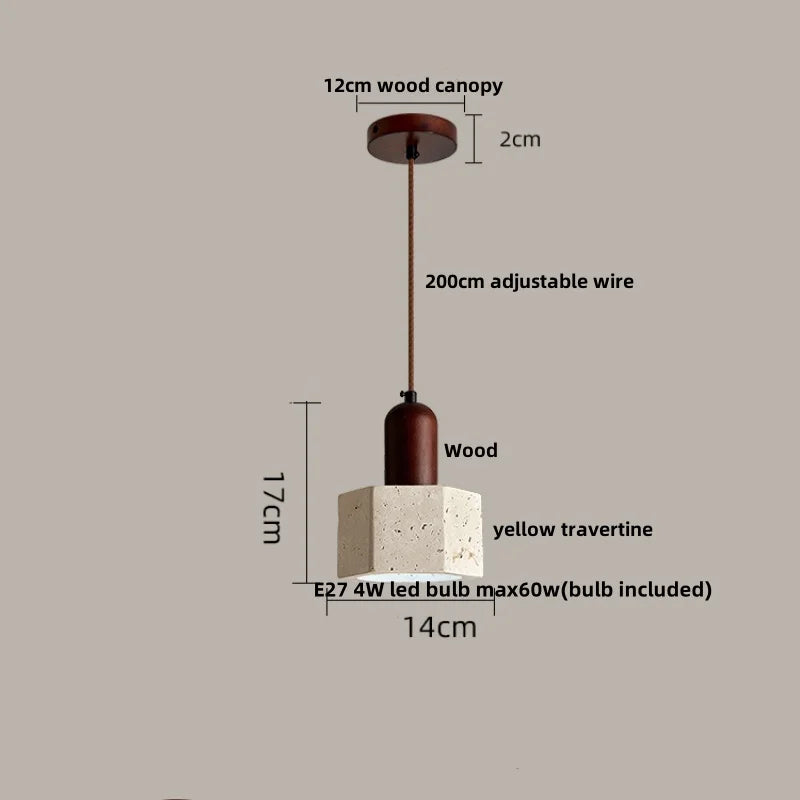 Afralia™ Wabi Sabi LED Pendant Lamp Yellow Travertine Wood Hanging Lights Lampara